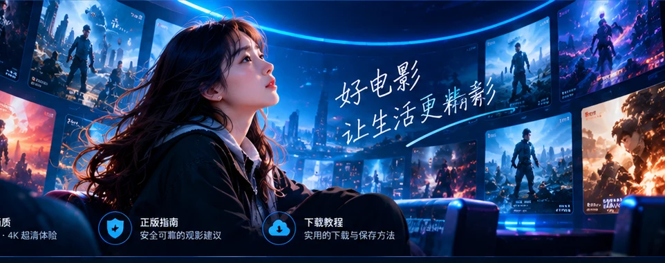 9·1免费观看完整版高清下载专题的蓝色科技感影院观影场景
